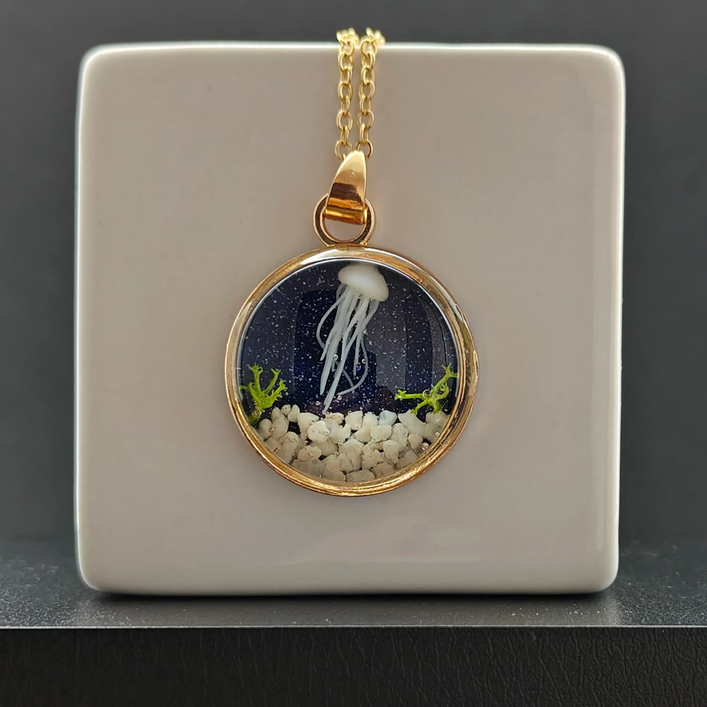 Jellyfish Stereoscopic Seabed Undersea Seaweed Starry Gold Color Pendant Chain Long Necklace Women Boho Fashion Jewelry Handmade