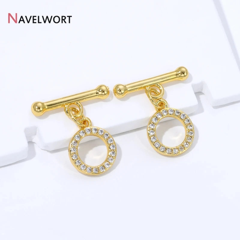 18K Gold Plated Brass Inlaid Zircon OT Clasps Connectors Toggle Clasps,for DIY Jewelry Making Necklaces Bracelets Accessories
