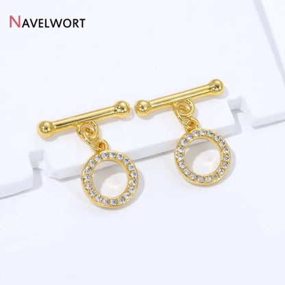 18K Gold Plated Brass Inlaid Zircon OT Clasps Connectors Toggle Clasps,for DIY Jewelry Making Necklaces Bracelets Accessories