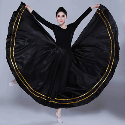 Skirt Gypsy Woman Spanish Flamenco Polyester Satin Smooth Big Swing Carnival Party Ballroom Belly Dance Costumes Dress