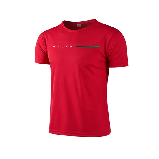 Men T-shirt Print Casual Exercise Tops Outdoor Jogging Cycling Clothing Summer Quick-Drying Mesh Tees Fashion Running Sportswear
