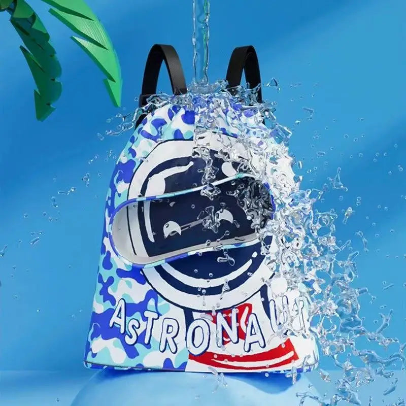Portable Kids Swimming Bag Waterproof Dry Wet Separation Backpack with Cartoon Print, Essential Organizer for Children's Sports
