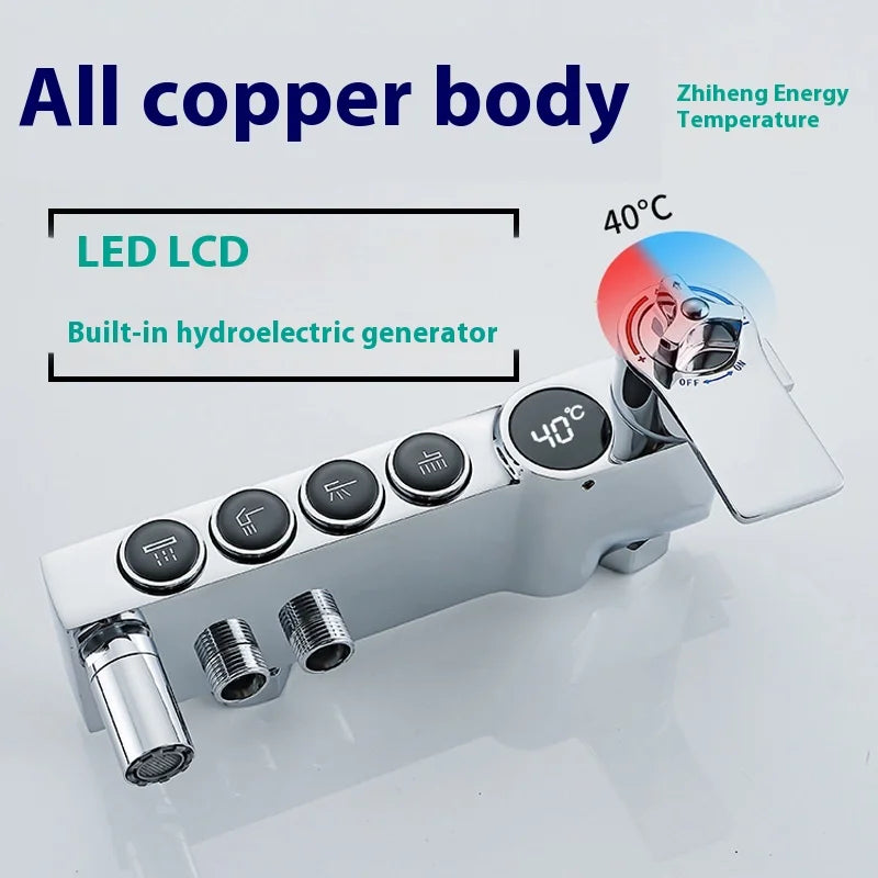 Luxury Silver Led Digital Display Brass Shower Set 4 Keys Faucets Mixers Taps Shower Sets Thermostatic Shower Mixer Faucet