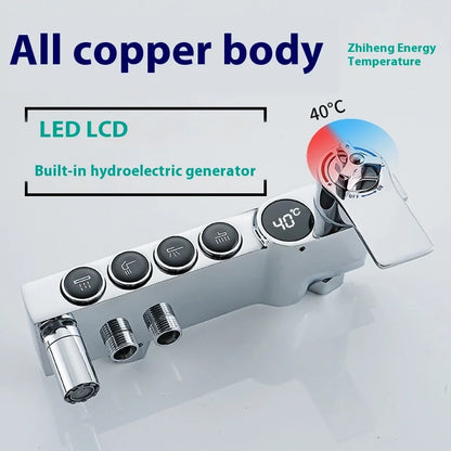 Luxury Silver Led Digital Display Brass Shower Set 4 Keys Faucets Mixers Taps Shower Sets Thermostatic Shower Mixer Faucet