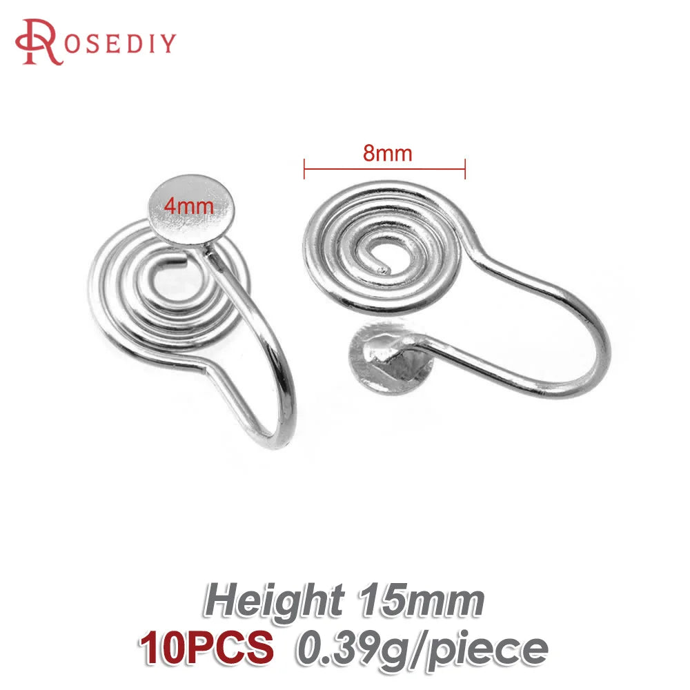 10PCS 4MM~14MM 18K Gold Color Brass with Trays Bezels Settings Earrings Clips High Quality Diy Women's Earrings Jewelry Making