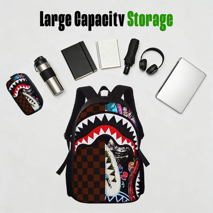 1/2/3/4/5PCS Trendy Shark Graphic Backpack Set | Perfect for School & Daily Adventures