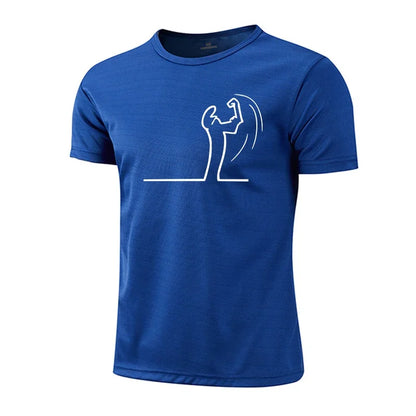 Mens T-shirt Print Casual Fitness Exercise Tops Outdoor Jogging Marathon Clothing Summer Quick-Dry Mesh Tees Cycling Sportswear