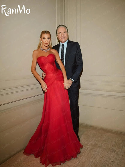 Ranmo 2025 Red Shiny Evening Dresses Sweatheart Mermaid Pleat Formal Occasion Dresses Elegant Maxi Prom Party Gowns Customized