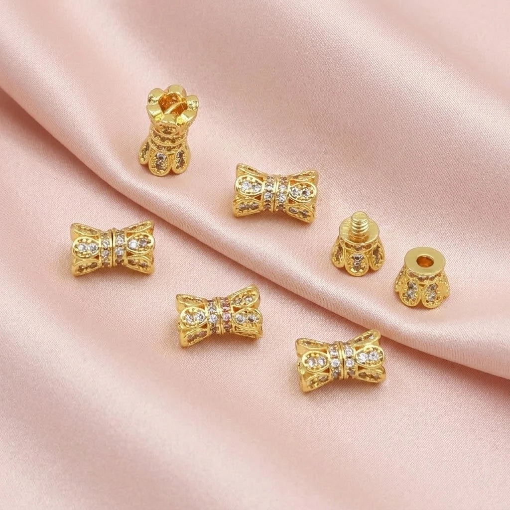 2pcs 18K Gold Plated Cubic Zirconia Screw Buckle Clasp Flower Shaped Double Head Connector Clasp For DIY Jewelry Make Accessory