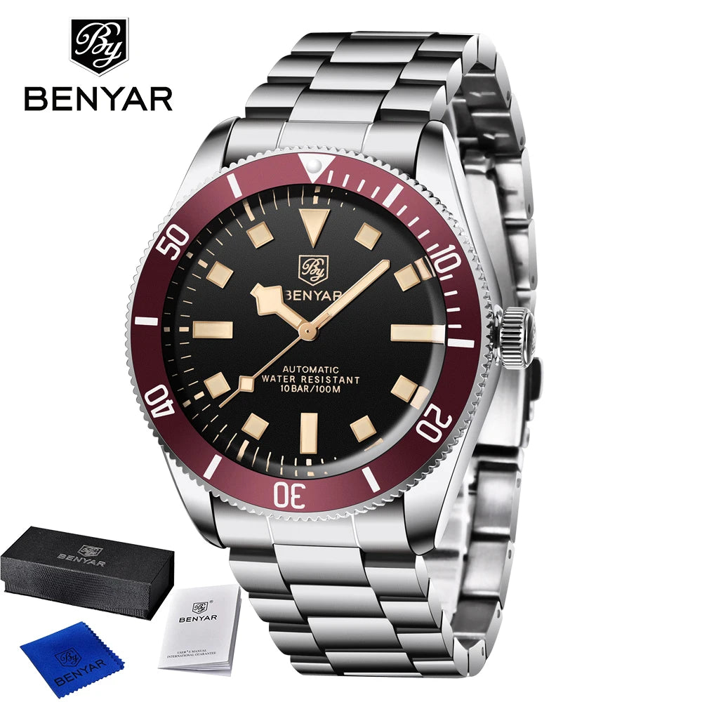 2025 New BENYAR Automatic Watches Men's watch Luxury Mechanical Wristwatch Top Stainless Steel Waterproof Sports Clock Man Gifts