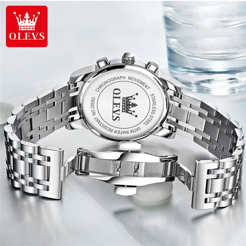 OLEVS Popular men's watches stainless steel black Moon Phase Chronograph quartz watch for man date Original brand wristwatch