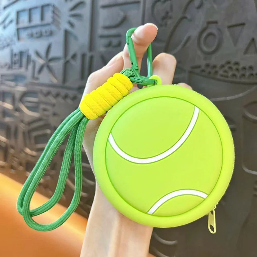 Silicone Sports Ball Coin Purse Basketball Football Tennis Baseball Shape Mini Pouch With Keychain Earbud Holder For Boys Girls