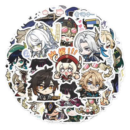 64PCS Genshin Impact Moon Maiden Anime Stickers Cartoon Graffiti Decals Helmet Skateboard Laptop Motorcycle Sticker Decor