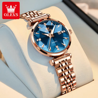 OLEVS brand beautiful women's watches Prism mirror waterproof fashion quartz watch for rose genuine date ladies wristwatch