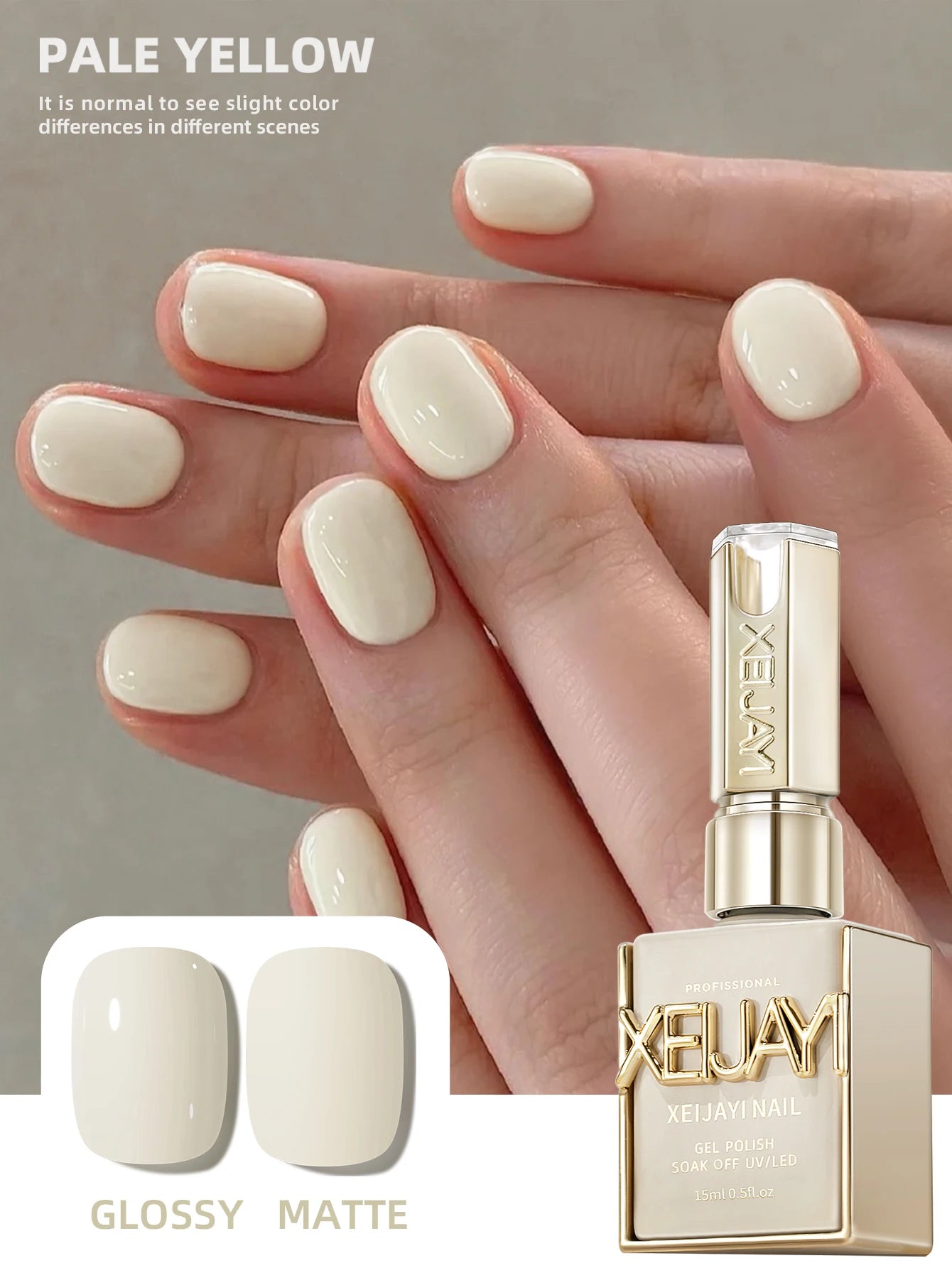 Hassleless 1 Bottle (15ml) Pale Yellow Solid-Color Nail Gel — Simple, Beginner-Friendly Soak-Off Gel Polish, Suitable for All Se