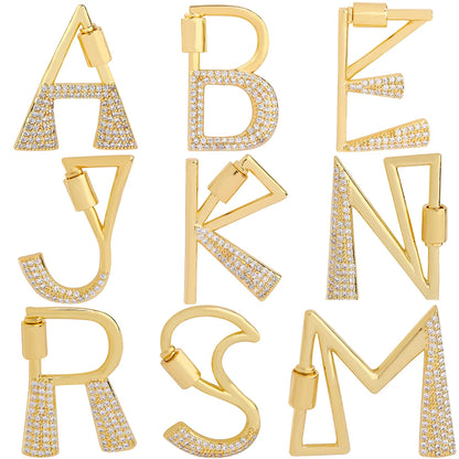 Juya 18K Gold Plated 26 Alphabet Letters Pendant Fasteners Bolt Carabiner Clasps For DIY Women Mesh Chains Name Jewelry Making
