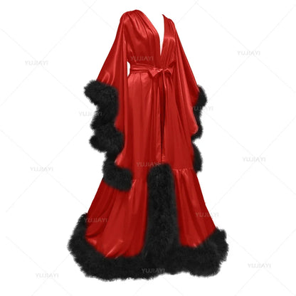 Flare Sleeves Bridal  Nightgown Silk Long Wedding Scarf Dress Gown