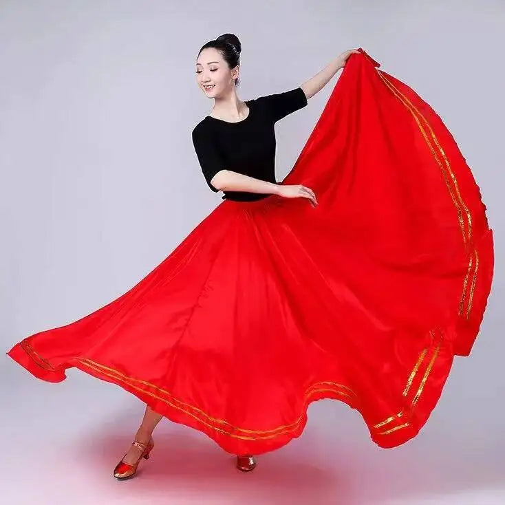 Skirt Gypsy Woman Spanish Flamenco Polyester Satin Smooth Big Swing Carnival Party Ballroom Belly Dance Costumes Dress