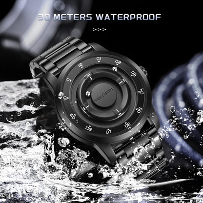LIGE FOXBOX Fashion Man Magnetic Watch Unique Dial Business Stainless Casual Srolling Bead Waterproof Quartz Men's Watches Gifts