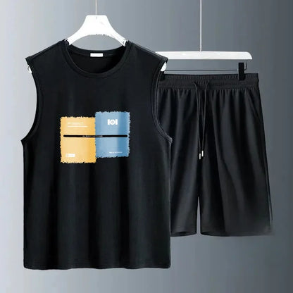 2026 Summer Tank top Set Casual Breathable 2 Piece T-shirt+Shorts Suit Men Tracksuit Loose Vest Jogging Sleeveless Men's Sets
