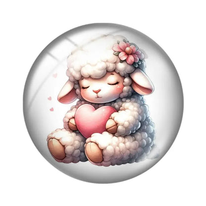 Watercolor Cute Sheep 10pcs mix18mm/20mm/25mm Round photo glass cabochon demo flat back Making findings