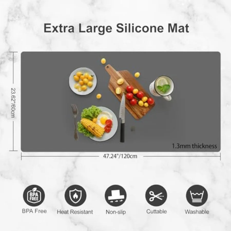 Silicone Mats for Kitchen Counter, 47.24"x 23.62" Extra Large Silicone Mat, Non-slip Heat Resistant Kitchen Counter Mat, Quartz