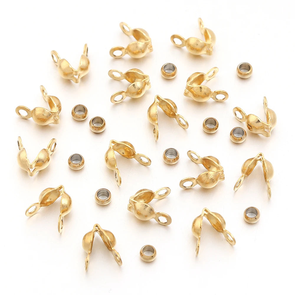 40-200pcs Stainless Steel Connector Clasp Crimp End Beads Jewelry Kit DIY Bracelet Necklace Jewelry Making Findings Accessories