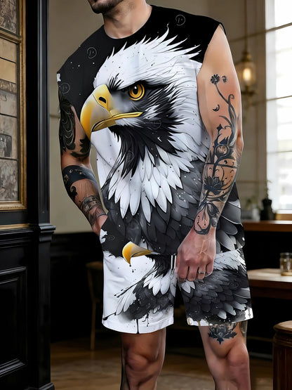 Men's Basic Ribbed Tank Top and Shorts Set Stretchy Polyester Casual Two Piece Set US Size