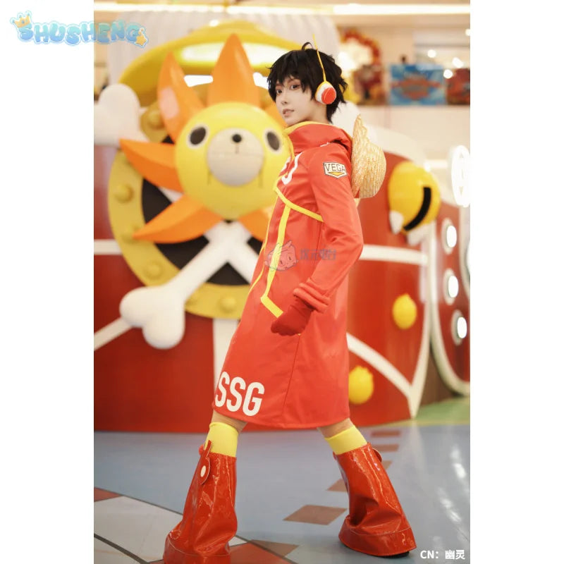 Monkey D Luffy Egghead Cospaly Costume Anime OP Red leather coat skirt hat shoe cover Halloween party cute woman man uniform
