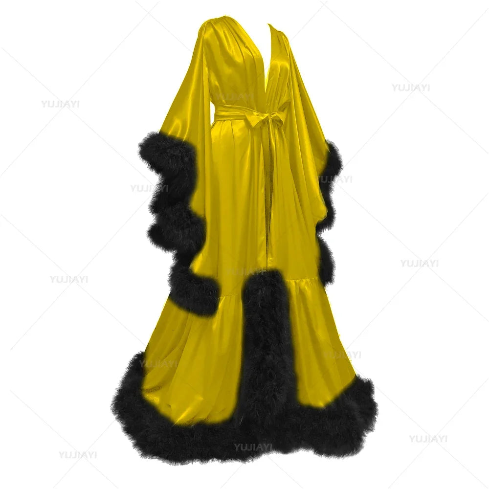 Flare Sleeves Bridal  Nightgown Silk Long Wedding Scarf Dress Gown