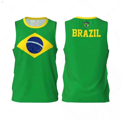 BRAZIL Style Flag Football Tank Top Fashion Summer 3D Printed Jersey Vest Loose Breathable Sports Basketball Sleeveless Tees