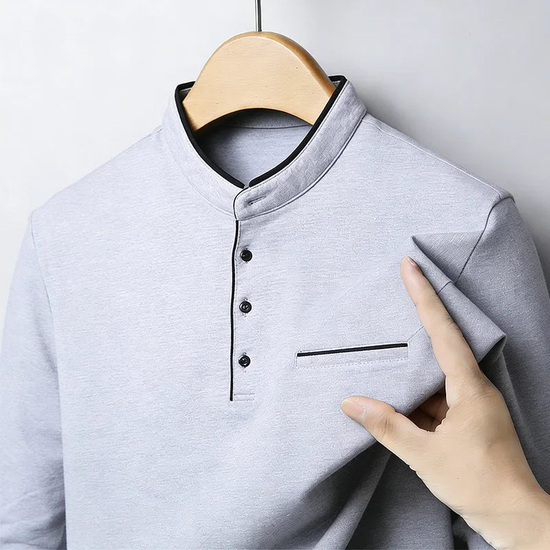 Men's Mandarin Collar Long Sleeve Shirt Regular Fit Casual Soft Breathable Fashion Trendy Daily Business Casual Top for Men