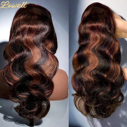 Highlight Body Wave 13x6 HD Omber Lace Front Human Hair Pre Plucked Wig 1B/30 Black Brown Colored Hair 13x4 HD Lace Frontal Wigs