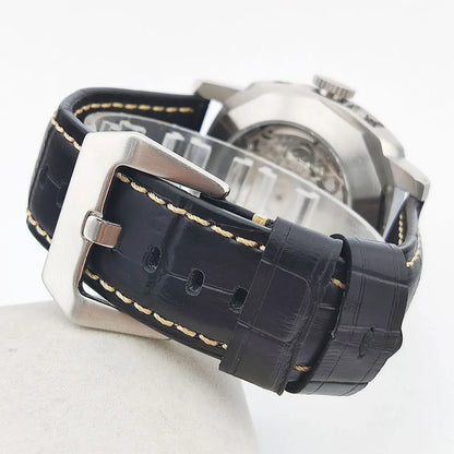 44mm Men's Watch Seagull ST2555 Movement Stainless Steel Case Automatic Mechanical Watch Strength Mineral Glass Leather Bracelet