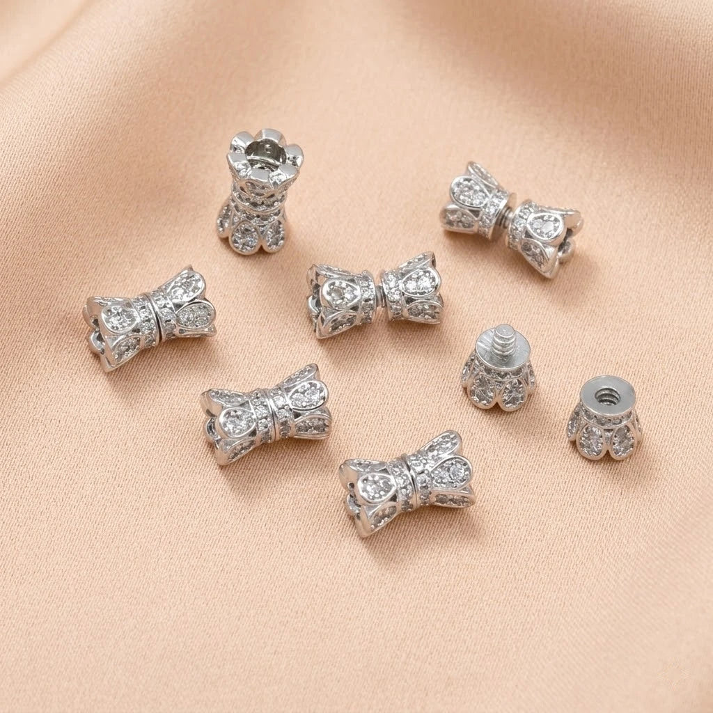 2pcs 18K Gold Plated Cubic Zirconia Screw Buckle Clasp Flower Shaped Double Head Connector Clasp For DIY Jewelry Make Accessory
