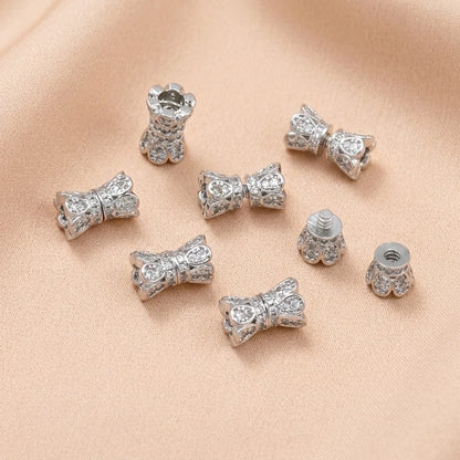 2pcs 18K Gold Plated Cubic Zirconia Screw Buckle Clasp Flower Shaped Double Head Connector Clasp For DIY Jewelry Make Accessory