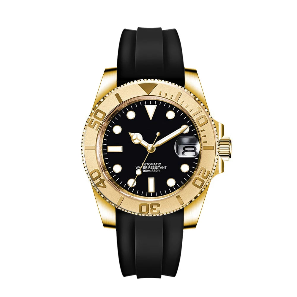 Custom logo 40mLuxury NH35/ Miyota Automatic Mechanical Wristwatch MenYacht Watch Clock Ceramic Bezel Two Tone Gold Rubber Band