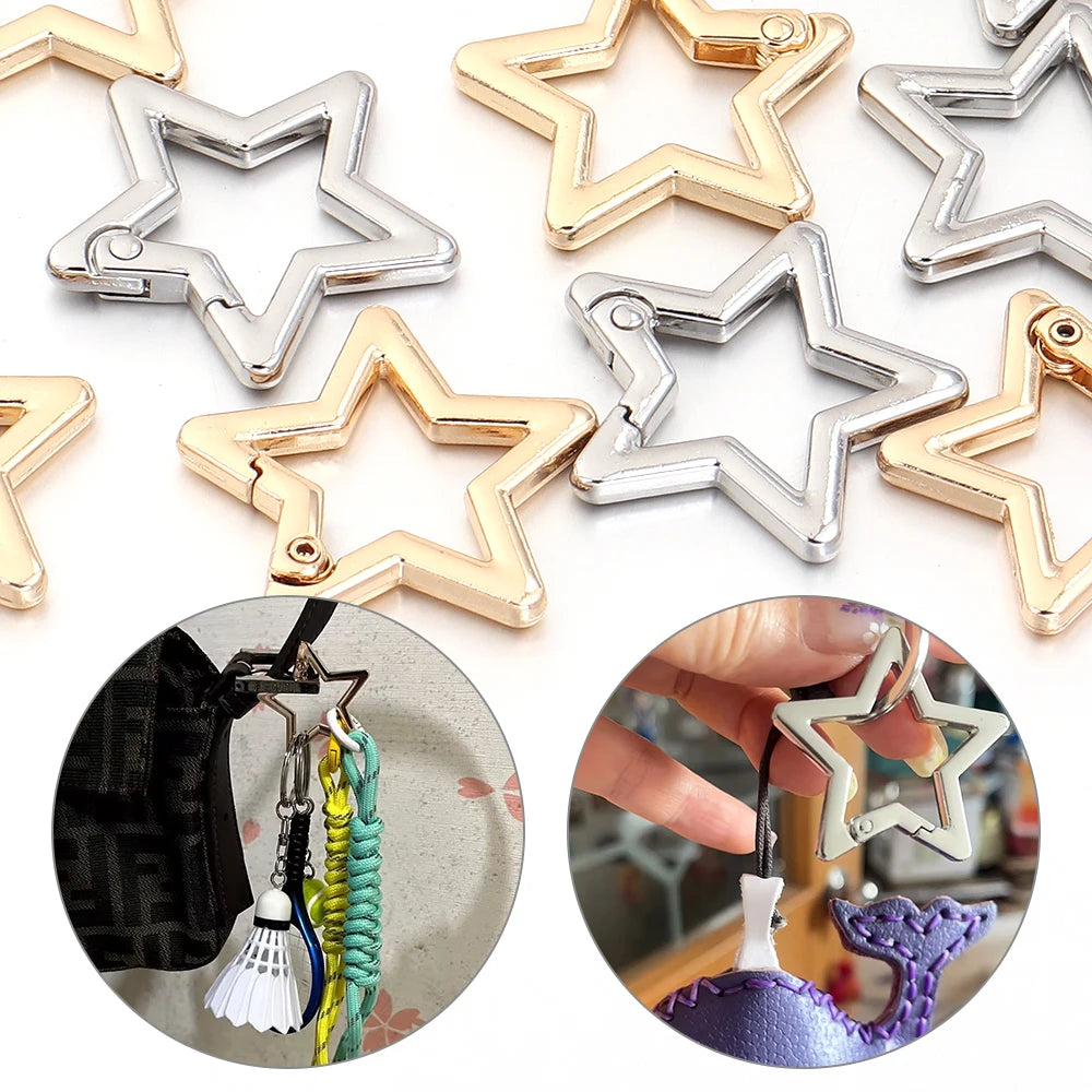 5pcs/lot Alloy Hollow Star Shaped Spring Clasp Carabiner Keychain Bag Clip Hook Dog Chain Buckle Connector DIY Jewelry Making