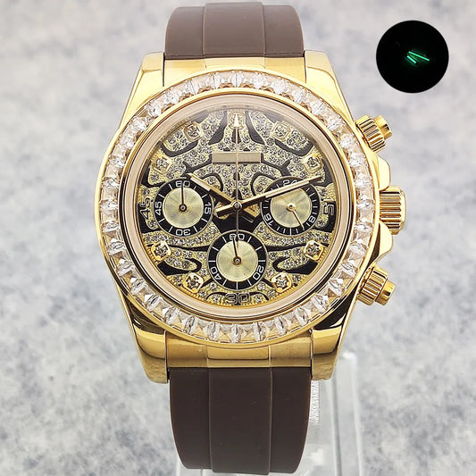 39mm men's watch VK63 movement quartz chronograph sapphire glass gemstone dial luxury business men's waterproof wristwatch