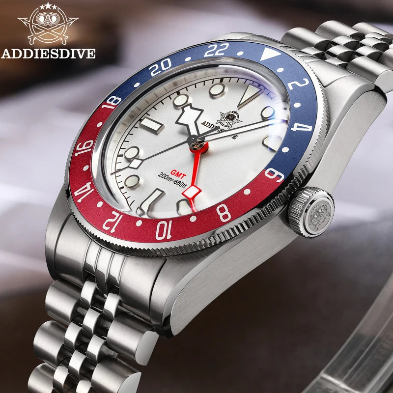 ADDIESDIVE Reloj Hombre Men Watches 20Bar Diving BGW9 Luminous AD2044 Swiss Ronda 515-24H GMT Watch Quartz Watch