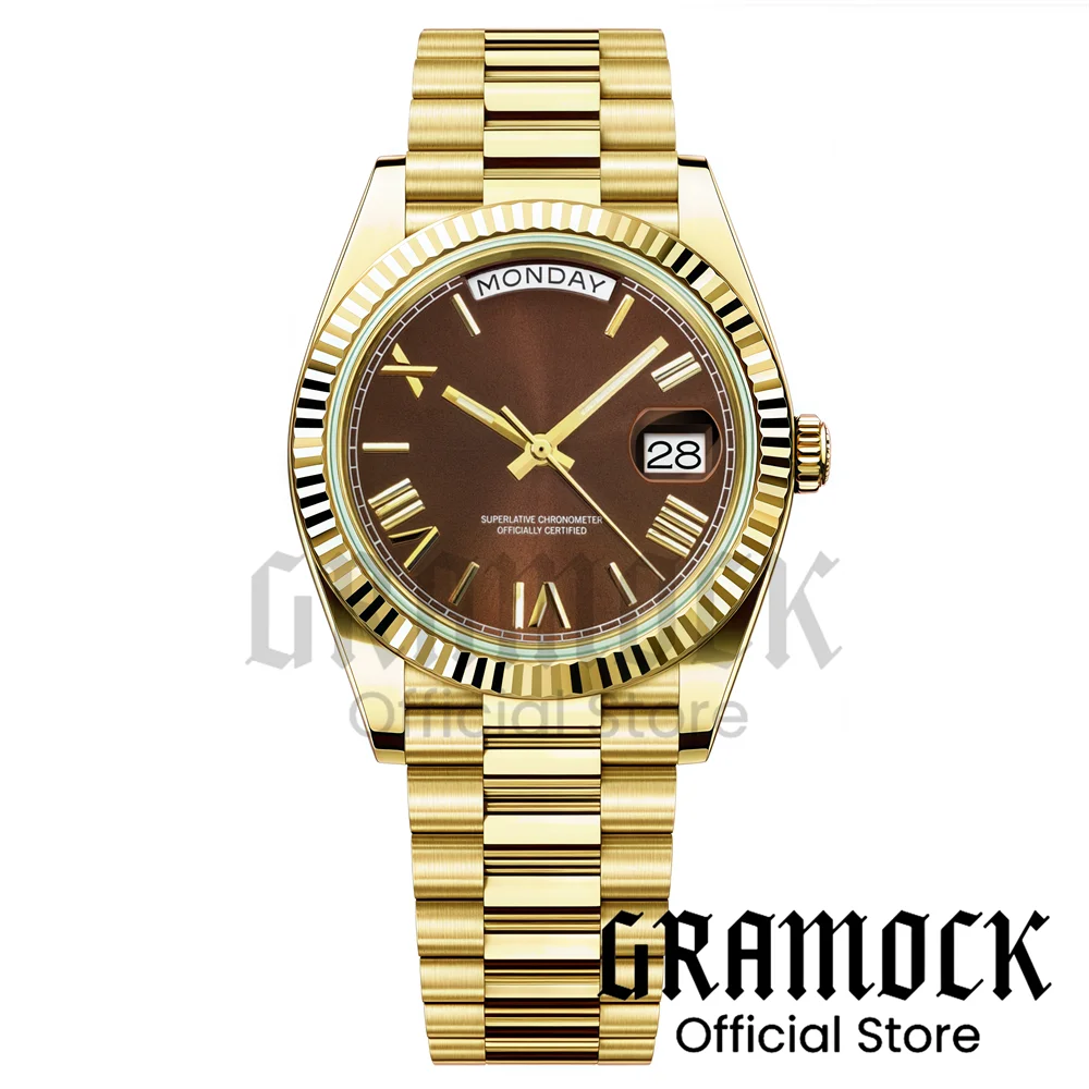 Custom Logo Clock Men's Luxury Rose Gold Mechanical Wristwatch Week Date Calendar MIYOTA 8285 Movement Waterproof Watch For Men
