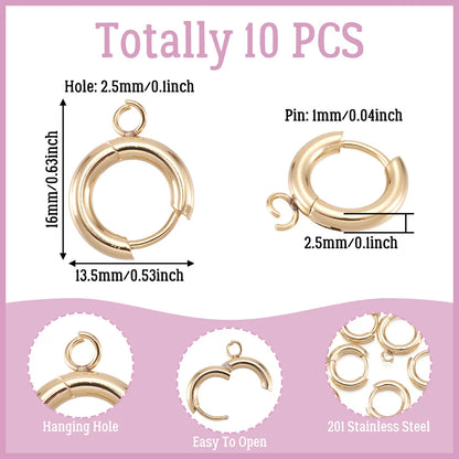 10pcs 201 Stainless Steel Huggie Earring Hooks Round Ear Post with Loop for Hoop Earrings DIY Jewelry Making Accessories