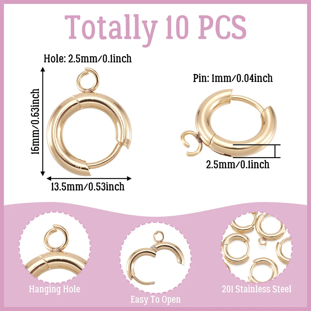 10pcs 201 Stainless Steel Huggie Earring Hooks Round Ear Post with Loop for Hoop Earrings DIY Jewelry Making Accessories