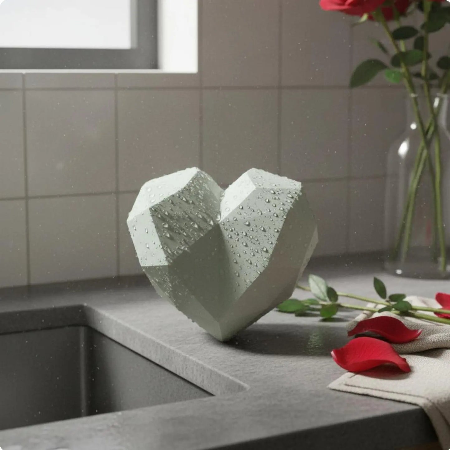 Heart Shaped Gift Box Waterproof Plastic Flower Box Faceted Design Flower Container Recyclable for Partners, Anniversary
