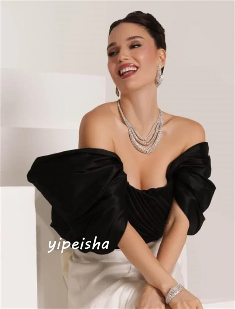 Customized Exquisite Matching Classic Fashion Jersey Pleat Ball Off-the-shoulder Long Dresses Quinceanera Dresses Retro Formal E