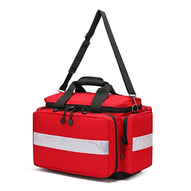 Large Capacity Outdoor First Aid Kit with Reflective Strips Portable Storage Bag Multiple Carrying Options for Emergency First