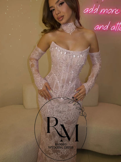 Ranmo Modern 2026 New Strapless Mermaid Lace Evening Dress Beaded Elegant فساتين سهرة Vestido Customised Prom Gown
