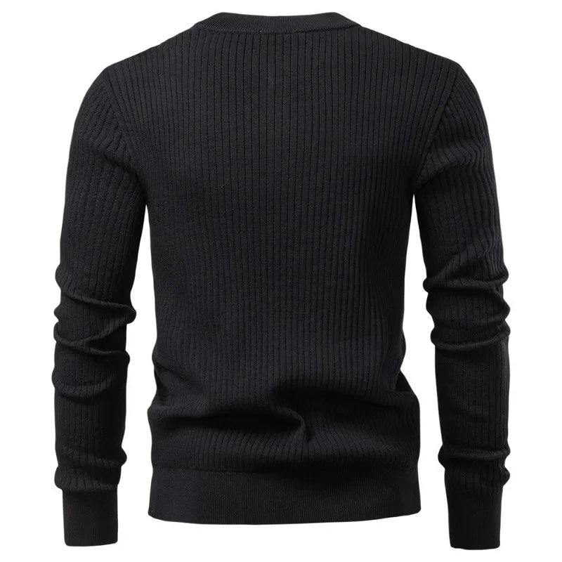 UNITIM Man Knitted T-shirt Simple Solid Color Round Neck Male Top Slim Comfortable Long Sleeve Casual Versatile Men Polo Shirt