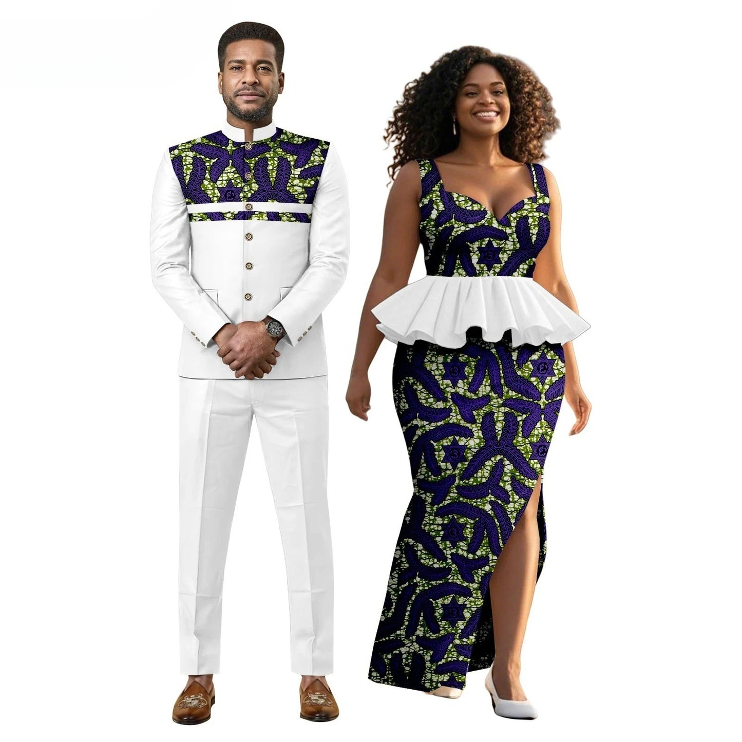 New African Print Men's Suit, Wax-dyed Couple Set, Women's Dress + Men's Suit  Women Clothing