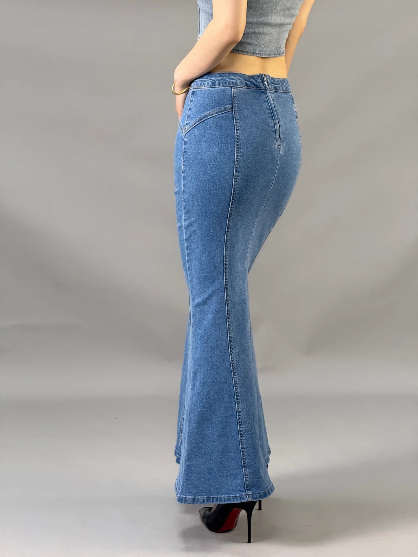 Hot girl high waisted denim fish tail hip hugging skirt for women in 2025 summer new design long dress style